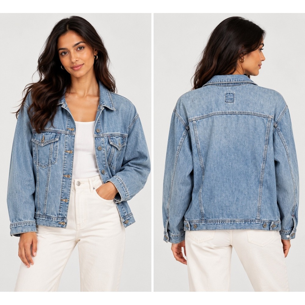 Vintage Gap Denim Jacket Light Wash Cotton Trucker Blue Small S 90s Y2K Oversize